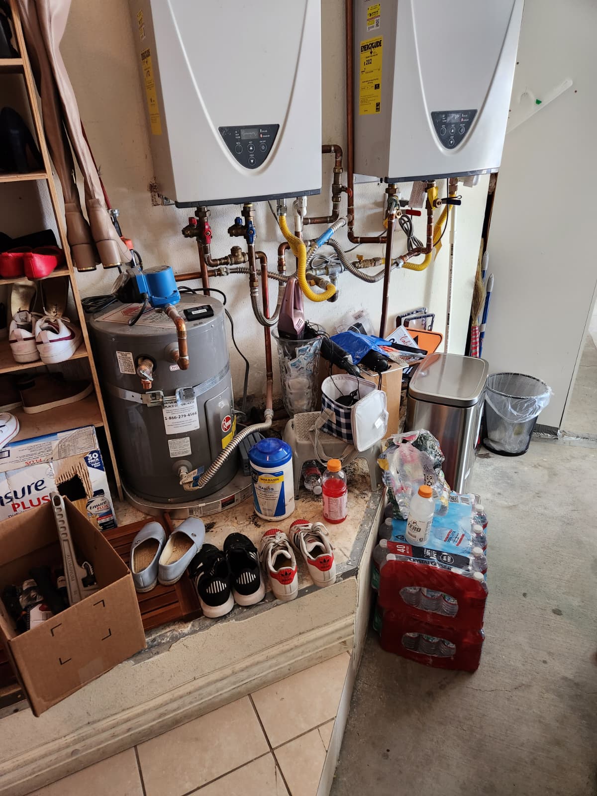 Two side-by-side tankless water heaters.