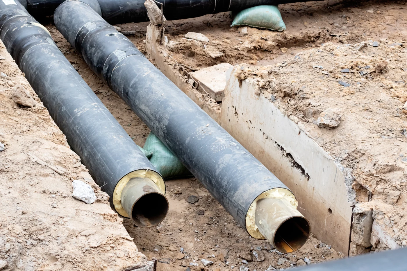 Black Water Pipe In The Ground Closeup Black Water Pipe In The Ground Closeup