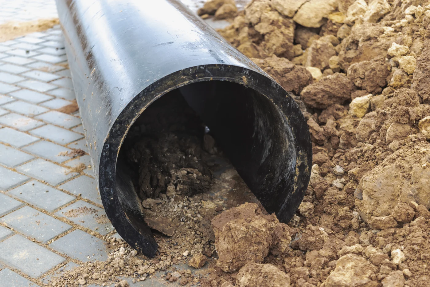 Water Pipes For Drinking Water Supply Lie On The Construction Site. Preparation For Earthworks For Laying An Underground Pipeline. Modern Water Supply Systems For A Residential City.