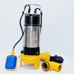 A picture of a new sump pump against a white background, ready for installation