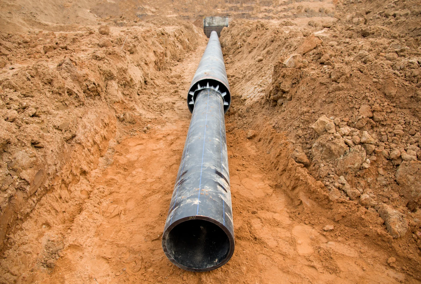 A pipe in a trench on a property in Union City, CA.