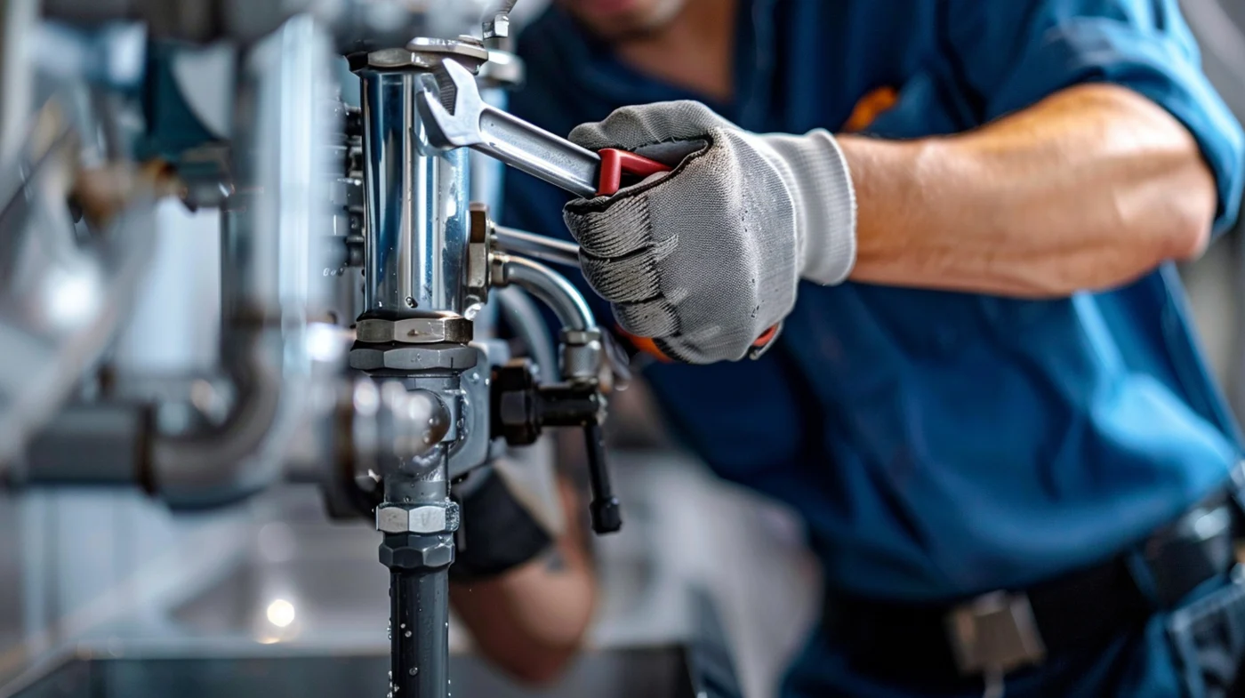 A close-up of a wrench and bolt under a Hayward, CA sink during routine plumbing maintenance.