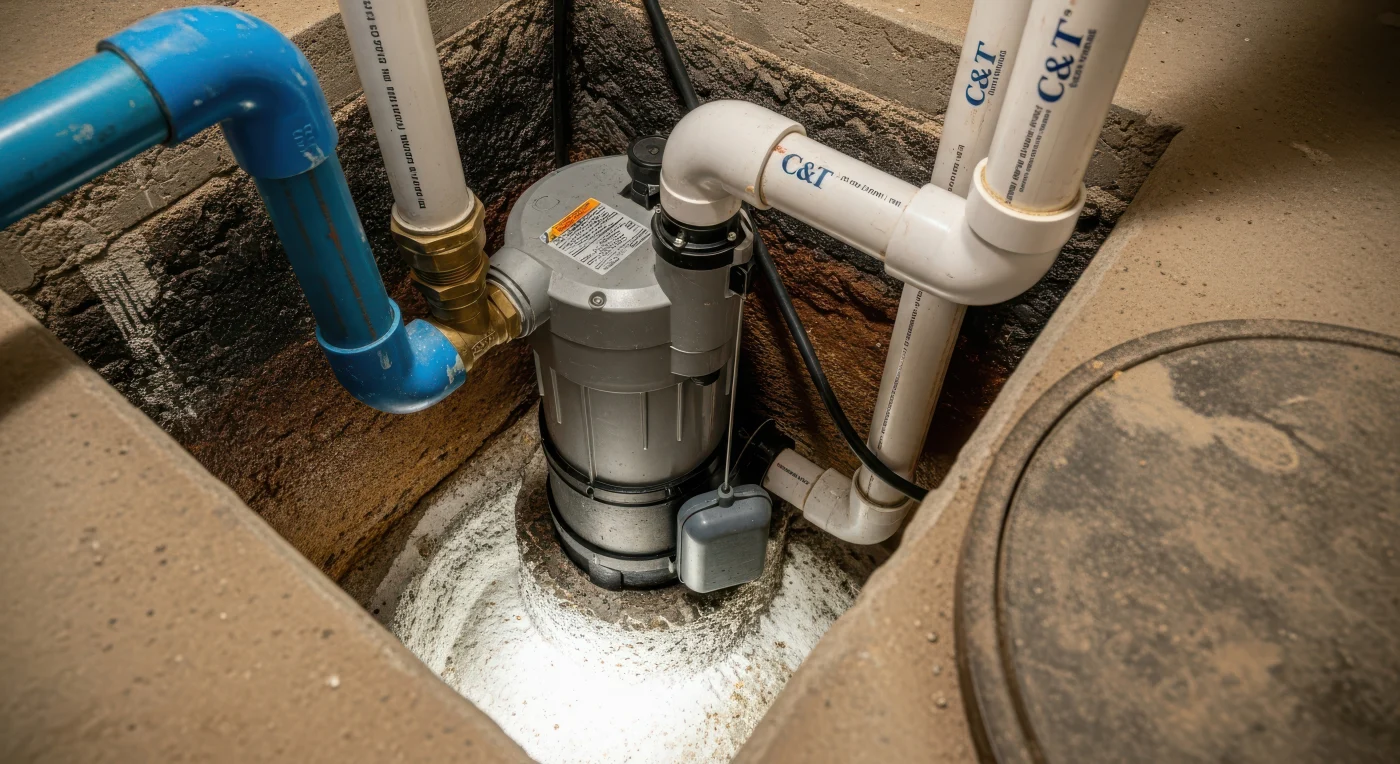 Best Sump Pump Installation in Hayward, CA | Facilities Plumbing & Drain A newly installed sump pump system in a Hayward, CA basement.